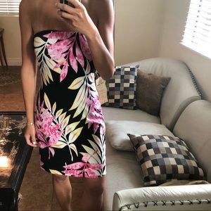 Cache strapless tropical floral dress